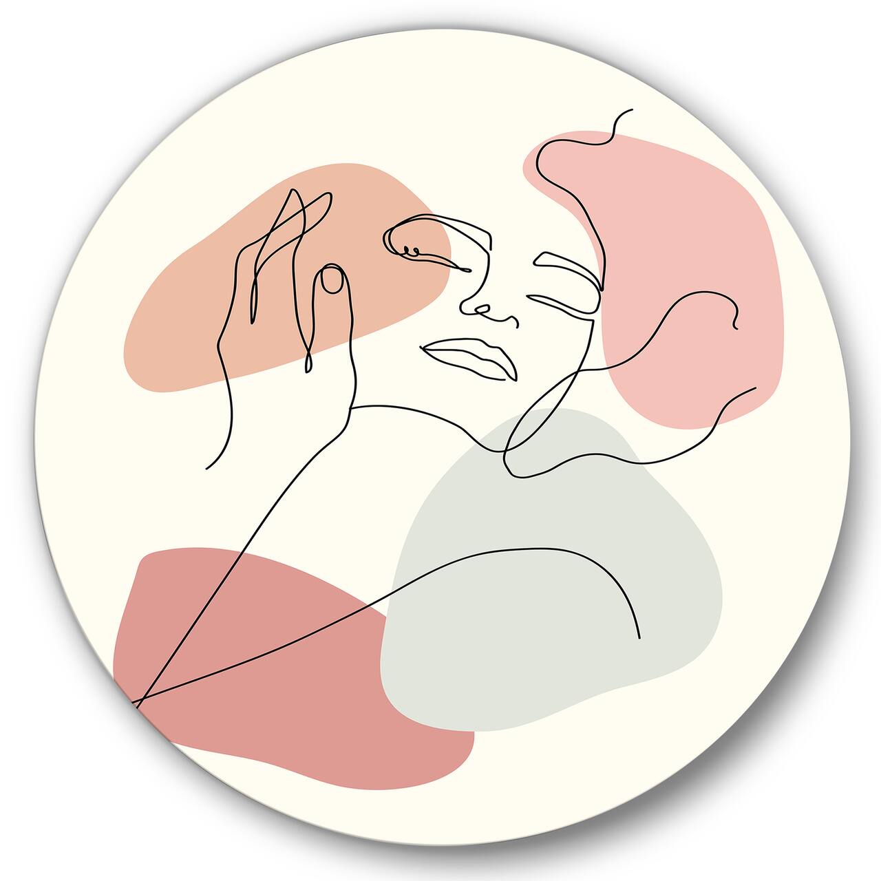 Designart - Continuous Line Portrait of Woman In - Modern Metal Circle Wall Art